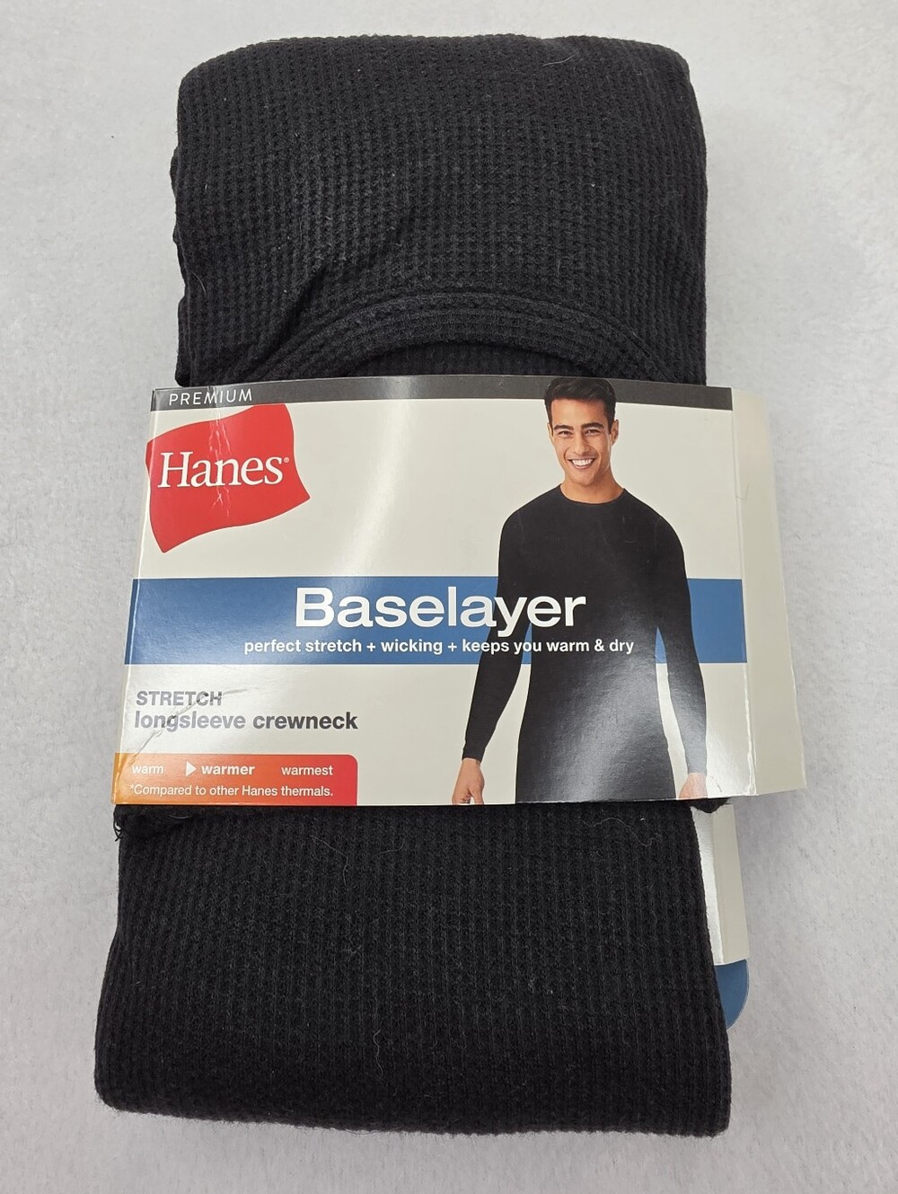 Hanes Men’s Baselayer Long Sleeve Crew Thermal Shirt Black Size Large NWT 4071